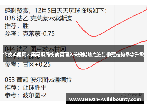 今晚英超周末黑马搅局伤病管理入关键期焦点追踪争冠走势悬念升级